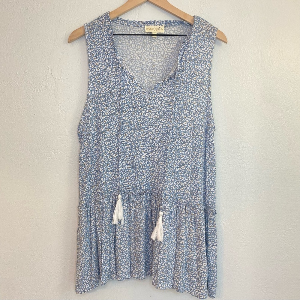 Cynthia Rowley Blue Tiered Sleeveless Blouse